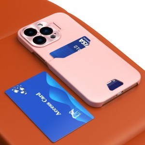 iPhone 14 Pro Leather Stand tok kártyatartóval rózsaszín