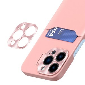 iPhone 14 Pro Leather Stand tok kártyatartóval rózsaszín