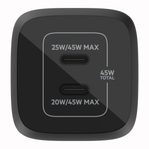 Belkin BoostCharge Pro 45W PD 3.0 PPS Dual USB-C GaN hálózati töltő adapter fekete (WCH011vfBK)