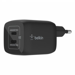 Belkin BoostCharge Pro 65W PD 3.0 PPS Dual USB-C GaN hálózati töltő adapter fekete (WCH013vfBK)