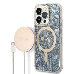 iPhone 14 Pro Guess BUGUHMP14LH4EACSB 4G MagSafe kompatibilis hátlap + vezeték nélküli töltő kék