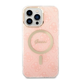 iPhone 14 Pro Guess BUGUHMP14LH4EACSP 4G MagSafe kompatibilis telefontok + vezeték nélküli töltő rózsaszín