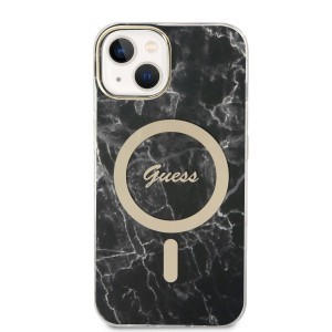iPhone 14 Guess BUGUHMP14SHMEACSK Marble MagSafe kompatibilis hátlap + vezeték nélküli töltő fekete