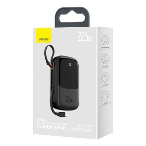 Baseus Qpow Pro Powerbank 20000mAh USB + TYP C - PD 22,5W Type C kábellel fekete