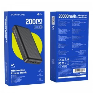 Borofone BJ3A Minimalist Powerbank 20000mAh 2xUSB fekete