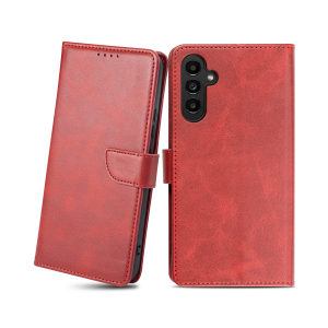 Samsung Galaxy A13 5G mágneses PU bőr fliptok kártyatartóval piros Alphajack