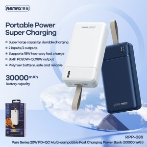 Remax Pure RPP-289 Powerbank 30000mAh USB + Type C - PD 20W QC 18W kék