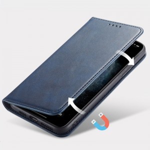 Samsung Galaxy A34 5G mágneses pánt nélküli PU bőr fliptok kártyatartóval világosbarna Alphajack
