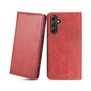 Samsung Galaxy A54 5G mágneses pánt nélküli PU bőr fliptok kártyatartóval piros Alphajack