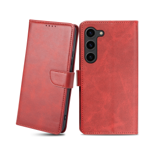 Samsung Galaxy S23 mágneses PU bőr fliptok kártyatartóval piros Alphajack