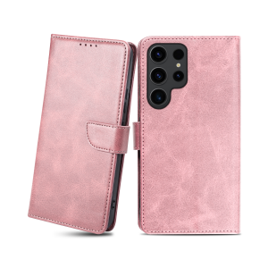 Samsung Galaxy S23 Ultra mágneses PU bőr fliptok kártyatartóval rózsaszín Alphajack