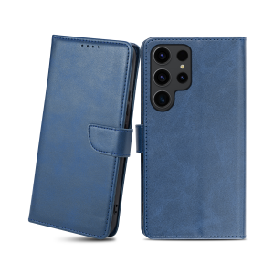 Samsung Galaxy S23 Ultra mágneses PU bőr fliptok kártyatartóval kék Alphajack