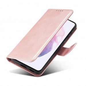 Samsung Galaxy S22 Plus mágneses PU bőr fliptok kártyatartóval rózsaszín Alphajack