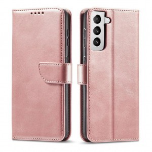 Samsung Galaxy S22 Plus mágneses PU bőr fliptok kártyatartóval rózsaszín Alphajack
