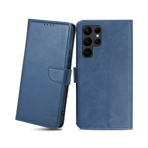 Samsung Galaxy S22 Ultra mágneses PU bőr fliptok kártyatartóval kék Alphajack