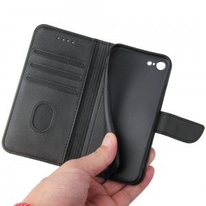 iPhone 7/8/SE 2020/SE 2022 mágneses PU bőr fliptok kártyatartóval fekete Alphajack
