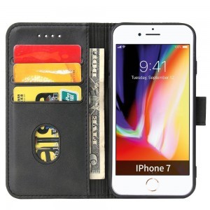 iPhone 7/8/SE 2020/SE 2022 mágneses PU bőr fliptok kártyatartóval fekete Alphajack