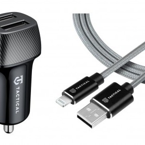 Tactical Field Plug Dual 24W + Tactical Fast Rope Aramid kábel USB-A/Lightning MFi 0,3m szürke