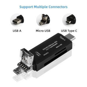 ROCKETEK 3 az 1-ben USB-A, USB Type-C, Micro USB kártyaolvasó SD, micro SD fekete (RT-CR11)