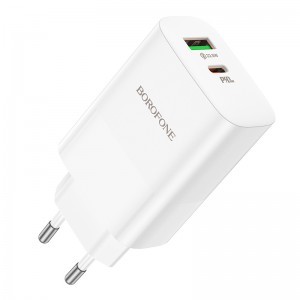 Borofone BN10 SunLight fali töltő adapter USB + Type C QC 3.0 PD 65W fehér