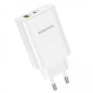 Borofone BN10 SunLight fali töltő adapter USB + Type C QC 3.0 PD 65W fehér