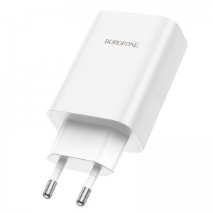 Borofone BN10 SunLight fali töltő adapter USB + Type C QC 3.0 PD 65W fehér