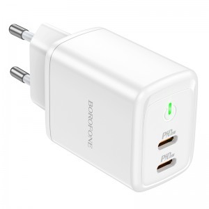 Borofone BN9 Reacher hálózati töltő adapter 2xType C QC 3.0 PD 35W fehér