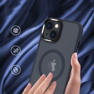 iPhone 15 MagSafe-kompatibilis áttetsző matt tok, telefontok kék Alphajack