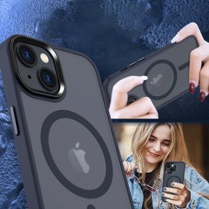iPhone 15 MagSafe-kompatibilis áttetsző matt tok, telefontok kék Alphajack