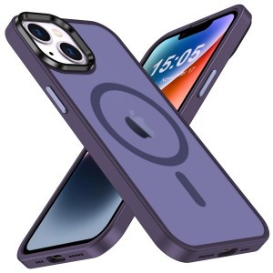 iPhone 15 Plus MagSafe-kompatibilis áttetsző matt tok sötétlila Alphajack