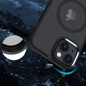 iPhone 15 Plus MagSafe-kompatibilis áttetsző matt tok fekete Alphajack