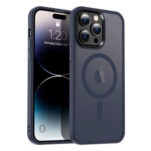 iPhone 11 MagSafe-kompatibilis áttetsző matt tok kék Alphajack