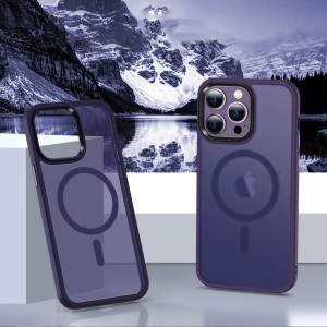 iPhone 13 Pro MagSafe-kompatibilis áttetsző matt tok sötétlila Alphajack