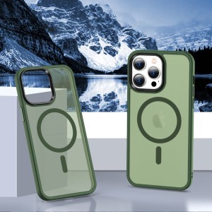 iPhone 14 Pro Max MagSafe-kompatibilis áttetsző matt tok sötétzöld Alphajack