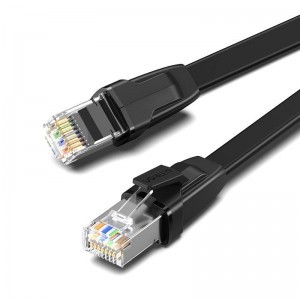 Ugreen NW134 lapos hálózati kábel fém csatlakozókkal, Ethernet RJ45, Cat.8, U / FTP, 0.5m (fekete)