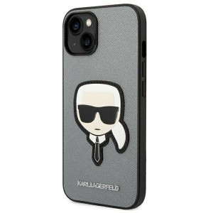 iPhone 14 Karl Lagerfeld Saffiano Head Patch telefontok ezüst (KLHCP14SSAPKHG)