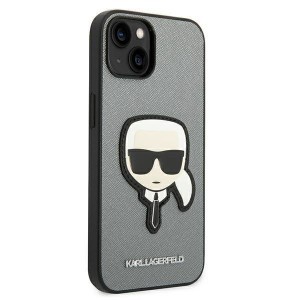 iPhone 14 Karl Lagerfeld Saffiano Head Patch telefontok ezüst (KLHCP14SSAPKHG)