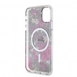 iPhone 11 Guess PC/TPU Flowers IML MagSafe kompatibilis tok (GUHMN61HCFWSA)