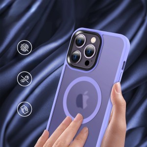 iPhone 15 Plus MagSafe-kompatibilis áttetsző matt tok világoslila Alphajack