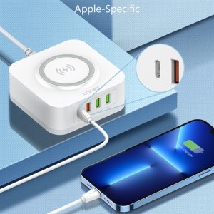 LDNIO vezeték nélküli indukciós töltő, hálózati USB töltő AW004, 3x USB + USB-C, 32W fehér