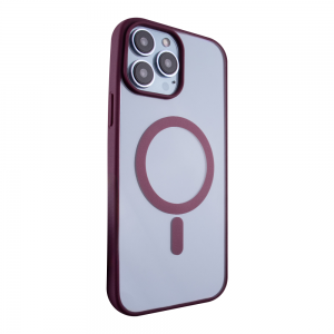 iPhone 15 Pro Max MagSafe kompatibilis átlátszó TPU tok bordó kerettel Alphajack