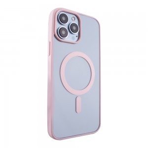 iPhone 15 Pro Max MagSafe kompatibilis átlátszó TPU tok világos rózsaszín kerettel Alphajack