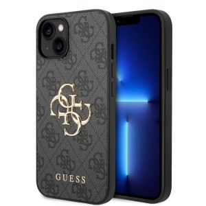 iPhone 15 Plus Guess PU 4G Metal Logo telefontok, telefontok szürke (GUHCP15M4GMGGR)