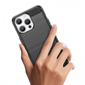 Telefontok iPhone 15 Pro Max Carbon szénszál mintájú TPU tok fekete