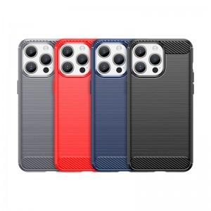 Telefontok iPhone 15 Pro Max Carbon szénszál mintájú TPU tok kék