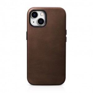 iPhone 15 Plus iCarer Oil Wax valódi bőr tok MagSafe kompatibilis barna