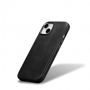 iPhone 15 Plus iCarer Oil Wax valódi bőr tok MagSafe kompatibilis fekete