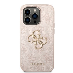 iPhone 15 Pro Guess PU 4G Metal Logo tok, telefontok rózsaszín (GUHCP15L4GMGPI)