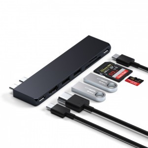 Satechi PRO HUB SLIM (1xUSB4, 1xHDMI, 2xUSB-A, SD/MicroSD, UHS-I akár 104MB/s, SD/SDHC/SDXC 2TB-ig, 1xUSB-C) - éjfekete