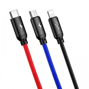 Baseus 3 az 1-ben USB-C / Lightning / Micro USB kábel 3.5A 0.3m (fekete)